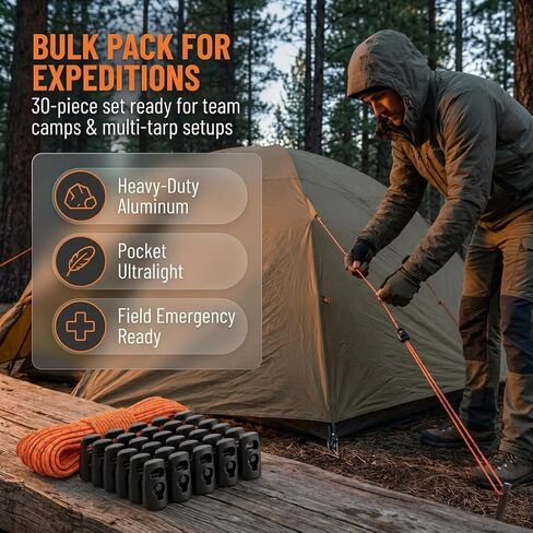30 Pack Aluminum Alloy Guyline Tensioners, Tent Rope Adjusters for Paracord & Camping Lines, Lightweight Cord Tighteners for Tent, Tarp, Hiking Accessories (Black) in Kuwait