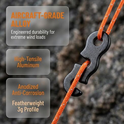 30 Pack Aluminum Alloy Guyline Tensioners, Tent Rope Adjusters for Paracord & Camping Lines, Lightweight Cord Tighteners for Tent, Tarp, Hiking Accessories (Black) in Kuwait
