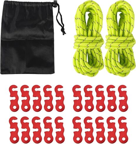 20pcs Zinc Alloy Tent Guy Line Tensioners, Rope Adjuster Clips with 4mm Paracord & Storage Bag Cord Tightener Hooks for Camping Hiking Backpacking Outdoor Tent Stake Accessories (Red) in Kuwait