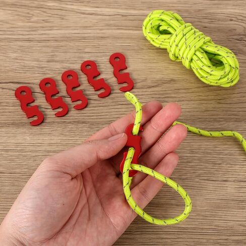 20pcs Zinc Alloy Tent Guy Line Tensioners, Rope Adjuster Clips with 4mm Paracord & Storage Bag Cord Tightener Hooks for Camping Hiking Backpacking Outdoor Tent Stake Accessories (Red) in Kuwait