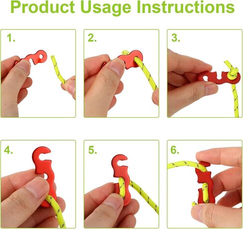 20pcs Zinc Alloy Tent Guy Line Tensioners, Rope Adjuster Clips with 4mm Paracord & Storage Bag Cord Tightener Hooks for Camping Hiking Backpacking Outdoor Tent Stake Accessories (Red) in Kuwait
