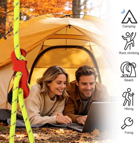 20pcs Zinc Alloy Tent Guy Line Tensioners, Rope Adjuster Clips with 4mm Paracord & Storage Bag Cord Tightener Hooks for Camping Hiking Backpacking Outdoor Tent Stake Accessories (Red) in Kuwait