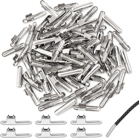 80pcs Elastic Barbed Cord Crimp Ends, 0.96x0.2x0.28in, Silver in Kuwait