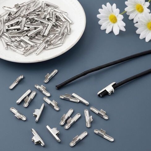 80pcs Elastic Barbed Cord Crimp Ends, 0.96x0.2x0.28in, Silver in Kuwait