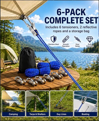 6 Pack Rope Tensioner with Reflective Cord & Storage Bag in Kuwait