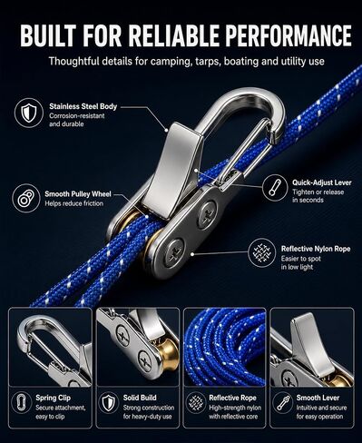 6 Pack Rope Tensioner with Reflective Cord & Storage Bag in Kuwait