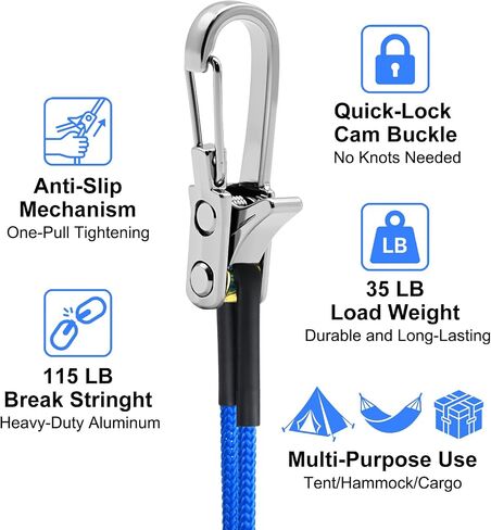 6 Pack Rope Tensioner, Rope Adjuster Tool with 4Pcs 10Ft Cord & Case in Kuwait