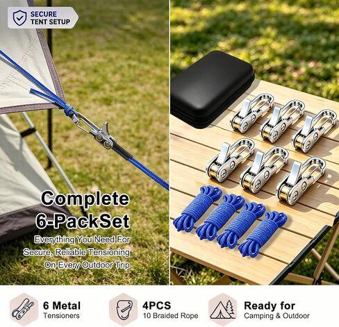 6 Pack Rope Tensioner, Rope Adjuster Tool with 4Pcs 10Ft Cord & Case in Kuwait