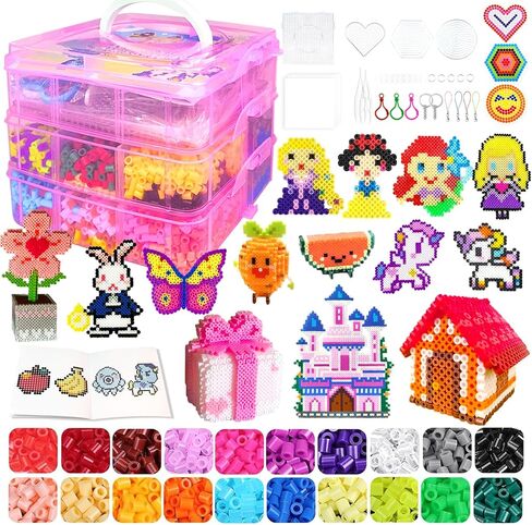 Fuse Beads Kit for Kids - 11000 Fuse Beads, 20 Colors 5mm Bead Craft Set with Storage Box, Pegboards, Ironing Paper and Accessories, Arts and Crafts Set Toys Gifts for Girls & Boys Birthday Christmas in Kuwait