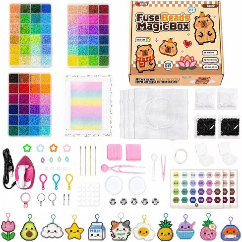 2.6mm Fuse Beads Kit 96 Colors 48000+ Pcs with Shimmer Paper, Magic Beads Set, Multiple Patterns DIY Craft Kids Adults, Christmas Birthday Gift Girls Boys Teens, Wall Art Room Decor, All in One in Kuwait