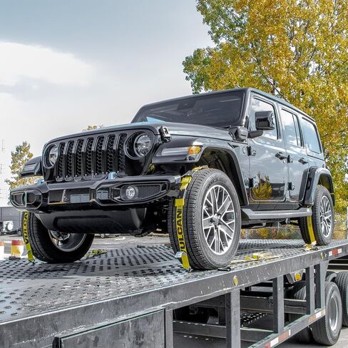 ربط سيارة VULCAN Autohauler بخطافات J - وحدة تباطؤ منزلقة 3-Cleat - 120 بوصة، 4 عبوات - أصفر كلاسيكي - حمل عمل آمن بوزن 1600 رطل in Kuwait