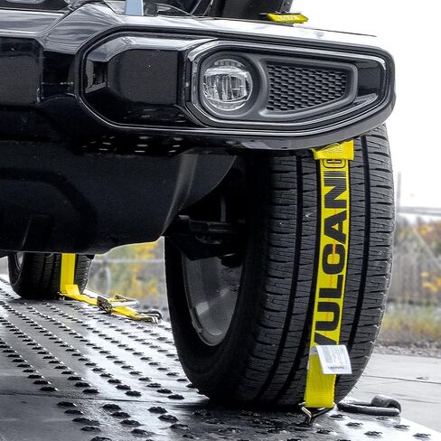 ربط سيارة VULCAN Autohauler بخطافات J - وحدة تباطؤ منزلقة 3-Cleat - 120 بوصة، 4 عبوات - أصفر كلاسيكي - حمل عمل آمن بوزن 1600 رطل in Kuwait