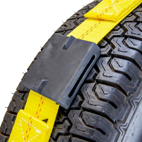 ربط سيارة VULCAN Autohauler بخطافات J - وحدة تباطؤ منزلقة 3-Cleat - 120 بوصة، 4 عبوات - أصفر كلاسيكي - حمل عمل آمن بوزن 1600 رطل in Kuwait