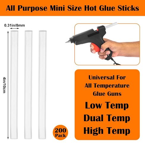 200 Pack Mini Hot Glue Sticks, Clear Hot Glue Sticks, 4 Inch and 8 mm Diameter High Viscosity All-Purpose Glue Stick for DIY Art, Craft General Repairs, Festival Home Decoration in Kuwait