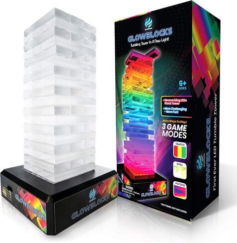 Glowsphere Glowblocks Light-Up Tumbling Tower Game, First Ever LED Building Blocks Stacking Game, Indoor Board Game for Kids and Adults for Family Game Night in Kuwait