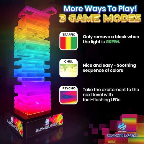 Glowsphere Glowblocks Light-Up Tumbling Tower Game, First Ever LED Building Blocks Stacking Game, Indoor Board Game for Kids and Adults for Family Game Night in Kuwait
