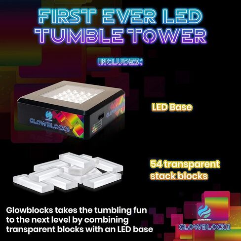 Glowsphere Glowblocks Light-Up Tumbling Tower Game, First Ever LED Building Blocks Stacking Game, Indoor Board Game for Kids and Adults for Family Game Night in Kuwait