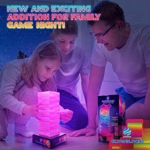 Glowsphere Glowblocks Light-Up Tumbling Tower Game, First Ever LED Building Blocks Stacking Game, Indoor Board Game for Kids and Adults for Family Game Night in Kuwait