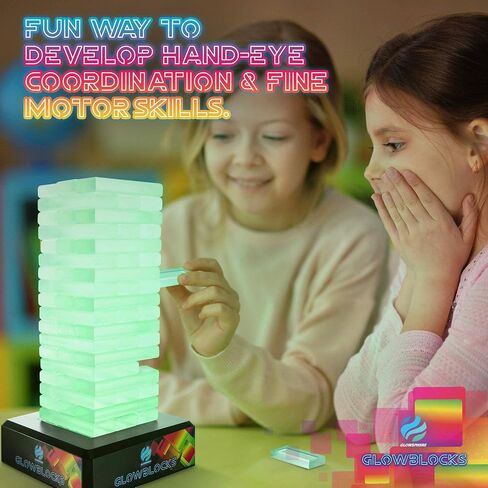 Glowsphere Glowblocks Light-Up Tumbling Tower Game, First Ever LED Building Blocks Stacking Game, Indoor Board Game for Kids and Adults for Family Game Night in Kuwait