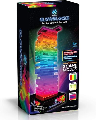 Glowsphere Glowblocks Light-Up Tumbling Tower Game, First Ever LED Building Blocks Stacking Game, Indoor Board Game for Kids and Adults for Family Game Night in Kuwait