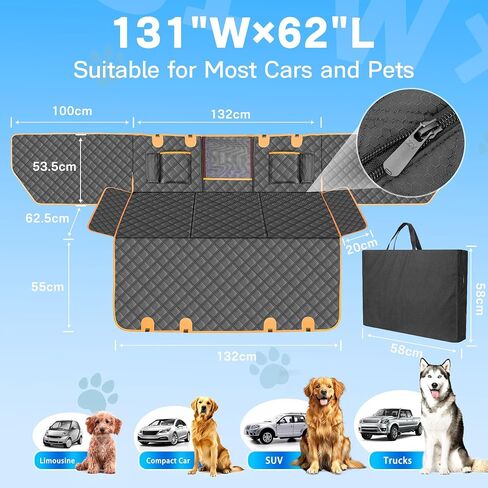 Twesync Dog Seat Cover for Back Seat, Hard Bottom Back Seat Extender, 100% Waterproof & Machine Washable, 600D Heavy Duty, Supports 400lbs for Travel & Camping, Dog Back Seat Pet Cover for Cars in Kuwait