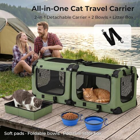 Petprsco Extra Large Cat Carrier for 2 Cats, Fits for Multi‑Cat Car Travel in Kuwait