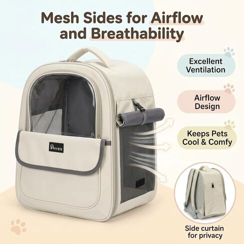 Cat Backpack Carrier 15" L x 9.6" W x 13.6" H, Off-White in Kuwait