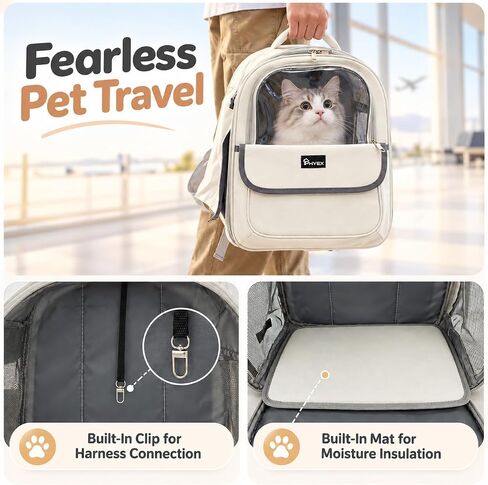 Cat Backpack Carrier 15" L x 9.6" W x 13.6" H, Off-White in Kuwait
