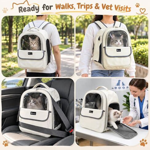 Cat Backpack Carrier 15" L x 9.6" W x 13.6" H, Off-White in Kuwait