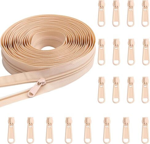YAKA 5 Yards Bulk Beige Nylon Zippers 5# Gold Metallic Coil Zippers with 20pcs Gold Zipper Sliders Repair Kit for Jackets Luggage Backpack DIY Sewing Tailor Craft Bags and Clothing in Kuwait