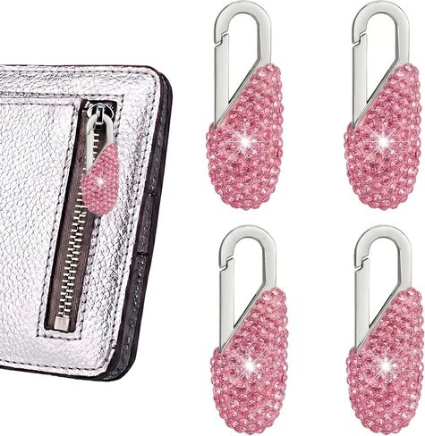 4 Pcs Bling Zipper Pull Replacement Universal Decorative Zipper Handle Puller Tab for Jacket,Backpack,Luggage,Purse,Suitcase(White Pink Black AB) in Kuwait