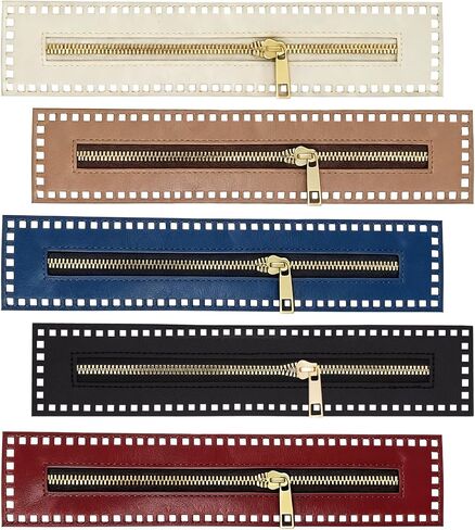 5Pcs PU Leather Zipper for Sewing, 10.62 x 2.17 in Metal Crochet Zipper with Holes for DIY Crochet Purse Sewing Jeans Handicraft Accessories in Saudi Arabia