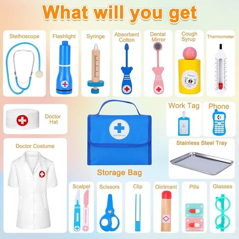Doctor Kit for Toddlers 3-5, Doctor Kit for Kids with Medical Storage Bag & Real Stethoscope, Doctor Costume for Pretend Play, Birthday Gift for Girls Boys (21 Pcs) in Kuwait