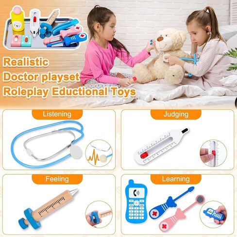 Doctor Kit for Toddlers 3-5, Doctor Kit for Kids with Medical Storage Bag & Real Stethoscope, Doctor Costume for Pretend Play, Birthday Gift for Girls Boys (21 Pcs) in Kuwait