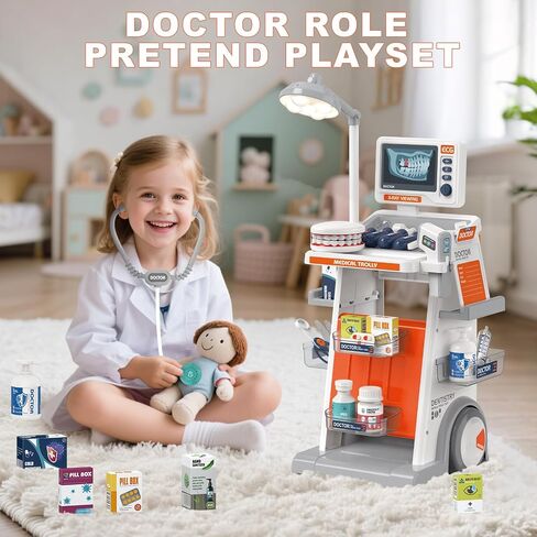 RedCrab Doctor Kit for Kids,33PCS Kids Doctors Play Set with Medical Cart,Stethoscope, Thermometer and Syringe,Dentist Doctor Role Play Toy Gift for Girls Boys 3,4,5,6,7,8+ in Kuwait