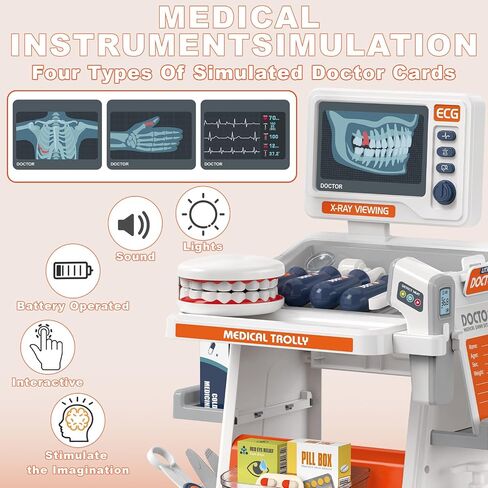 RedCrab Doctor Kit for Kids,33PCS Kids Doctors Play Set with Medical Cart,Stethoscope, Thermometer and Syringe,Dentist Doctor Role Play Toy Gift for Girls Boys 3,4,5,6,7,8+ in Kuwait