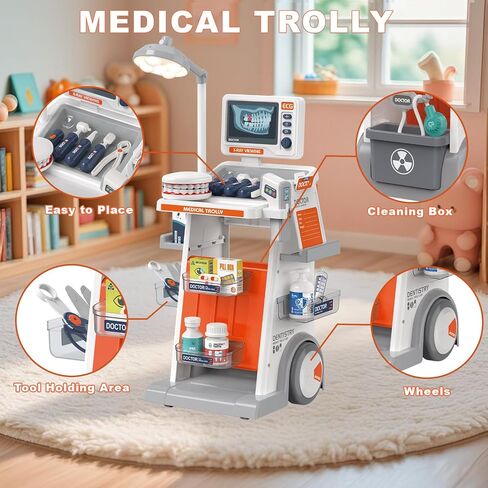 RedCrab Doctor Kit for Kids,33PCS Kids Doctors Play Set with Medical Cart,Stethoscope, Thermometer and Syringe,Dentist Doctor Role Play Toy Gift for Girls Boys 3,4,5,6,7,8+ in Kuwait
