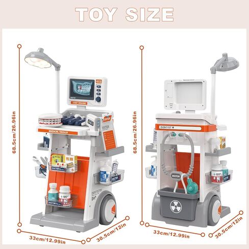 RedCrab Doctor Kit for Kids,33PCS Kids Doctors Play Set with Medical Cart,Stethoscope, Thermometer and Syringe,Dentist Doctor Role Play Toy Gift for Girls Boys 3,4,5,6,7,8+ in Kuwait