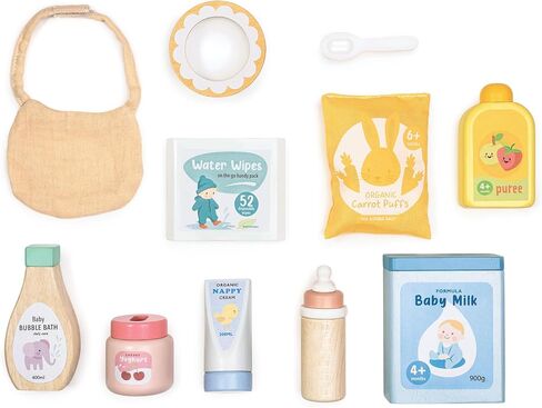 Tender Leaf Toys - Baby Care Set - 11pc Wooden Pretend Play Baby Essentials Kit - Doll Feeding and Wash Accessories - Encourage Empathy, Language Skills and Imaginative Play - Age 3+ in Kuwait