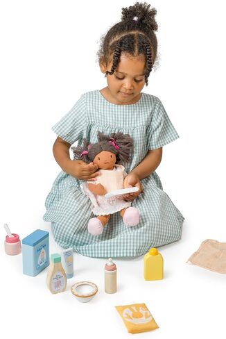 Tender Leaf Toys - Baby Care Set - 11pc Wooden Pretend Play Baby Essentials Kit - Doll Feeding and Wash Accessories - Encourage Empathy, Language Skills and Imaginative Play - Age 3+ in Kuwait