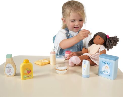 Tender Leaf Toys - Baby Care Set - 11pc Wooden Pretend Play Baby Essentials Kit - Doll Feeding and Wash Accessories - Encourage Empathy, Language Skills and Imaginative Play - Age 3+ in Kuwait