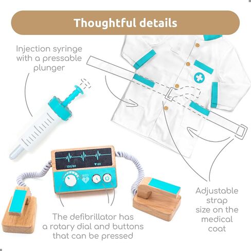 UMU® Deluxe Wooden Doctor Play Set – 37 Pcs Pretend Medical Kit with Stethoscope Dentist Tools Laptop & Accessories – Doctor Role Play Toy for Kids Ages 3 4 5 6 in Kuwait