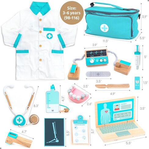 UMU® Deluxe Wooden Doctor Play Set – 37 Pcs Pretend Medical Kit with Stethoscope Dentist Tools Laptop & Accessories – Doctor Role Play Toy for Kids Ages 3 4 5 6 in Kuwait