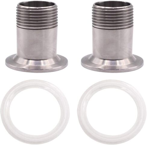 DERNORD 2 Pack Sanitary Male Threaded Pipe Fitting to TRI CLAMP with 2 Silicone Gaskets (OD 50.5mm Ferrule) (Pipe Size: 1" NPT) in Kuwait