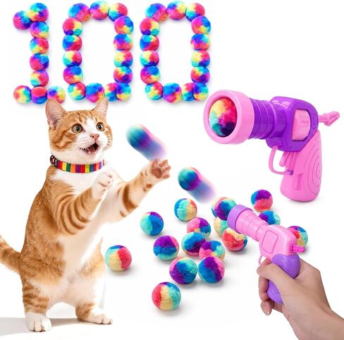 Mity rain 102PCS Cat Ball Launchers & Pom Pom Balls Interactive Cat Toy Set in Kuwait