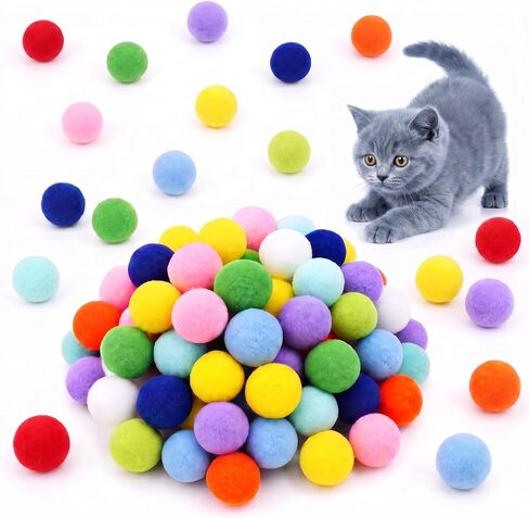 50 Pcs 1.57 Inch Multicolor Fuzzy Cat Pom Pom Balls Interactive Toys in Kuwait