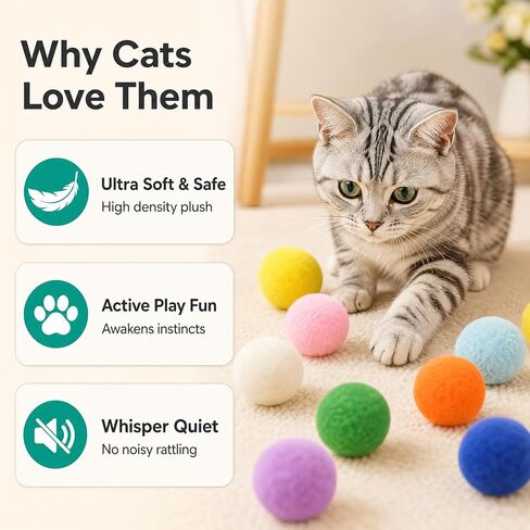50 Pcs 1.57 Inch Multicolor Fuzzy Cat Pom Pom Balls Interactive Toys in Kuwait