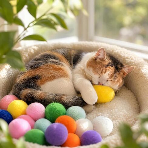 50 Pcs 1.57 Inch Multicolor Fuzzy Cat Pom Pom Balls Interactive Toys in Kuwait