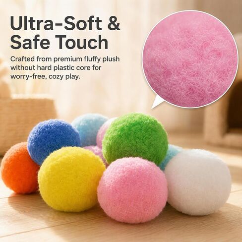 50 Pcs 1.57 Inch Multicolor Fuzzy Cat Pom Pom Balls Interactive Toys in Kuwait