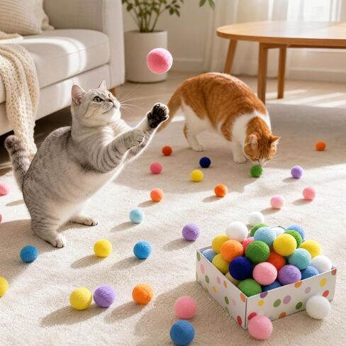 50 Pcs 1.57 Inch Multicolor Fuzzy Cat Pom Pom Balls Interactive Toys in Kuwait